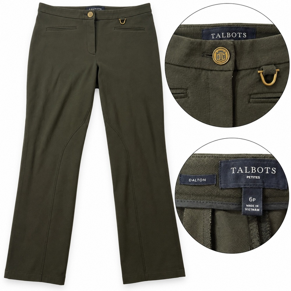 Talbots Dalton Pants Womens 6P Petite Olive Green Equestrian Riding Trousers